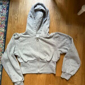 Cropped grey zip hoodie with corset shape, size XL but fits more like a L